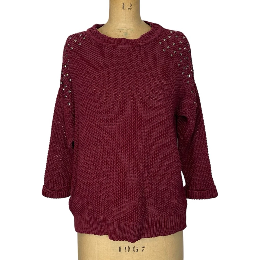 TopShop Burgundy Studded Detail Oversized Sweater Size 2
